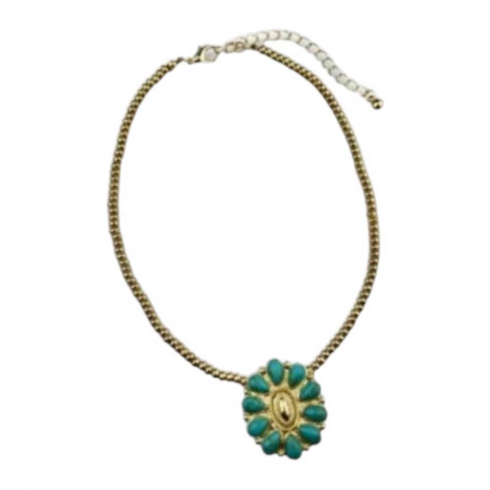 NEW PINK PANACHE women's concho choker necklace in turquoise